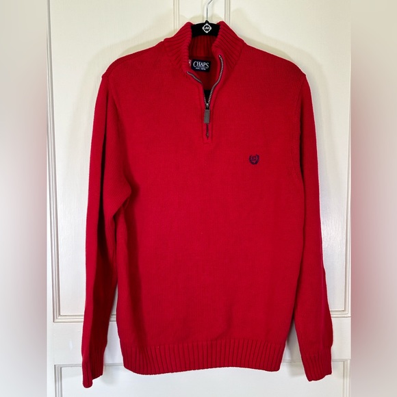 Chaps Men’s 1/4 Zip Mock Neck Sweater Red Medium - Picture 1 of 6
